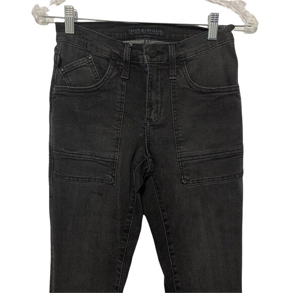 Rock & Republic‎ Rocker Carpenter Cropped Black Jeans 2 Front Pockets Mid Rise - Picture 3 of 9